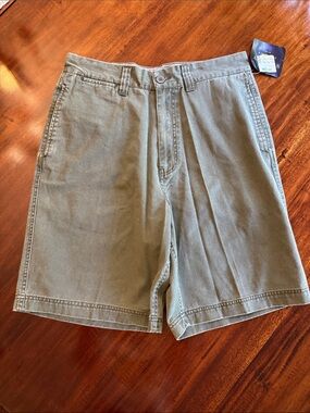 Men's Olive Green Flat Front Cotton Shorts